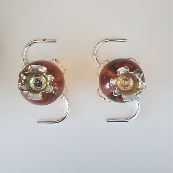 2 Vintage Lucite Round Ball Candle Stick Holders - Amber / Orange Colour - Picture 4 of 9